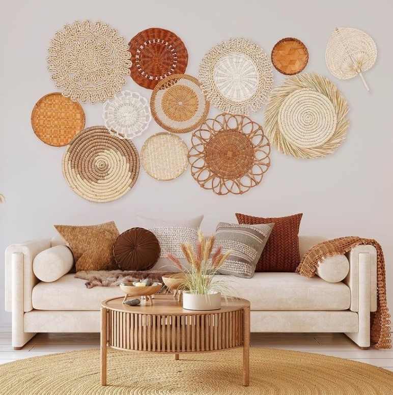 How to Style a Basket Wall Boho Living Room