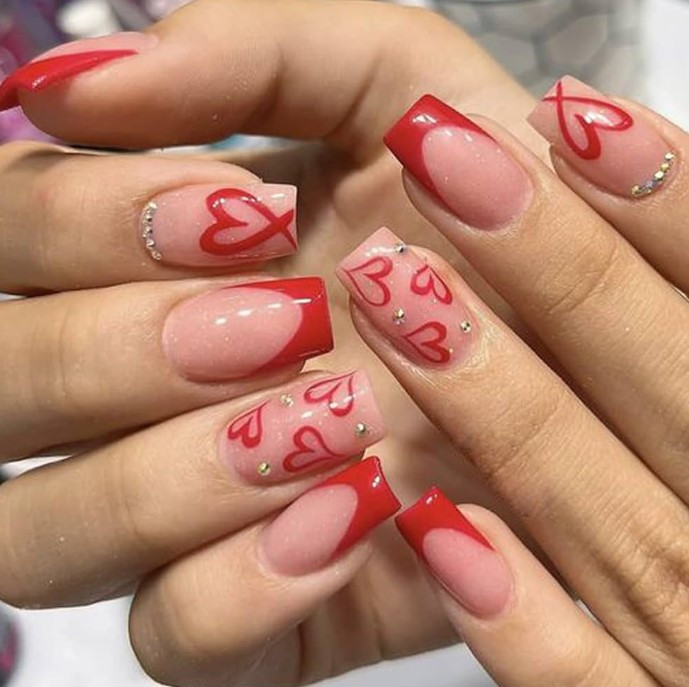 52+ Irresistible Valentines Pink and Red French Tip Designs for a Chic Manicure